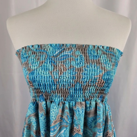 Exlura Strapless Maxi Dress Size Small Blue Tan Paisley Smocked Bodice NEW - Picture 2 of 6